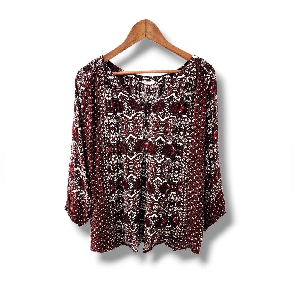 Cato Boho Style Aztec Print Long Puff Sleeve Blouse | 18/20